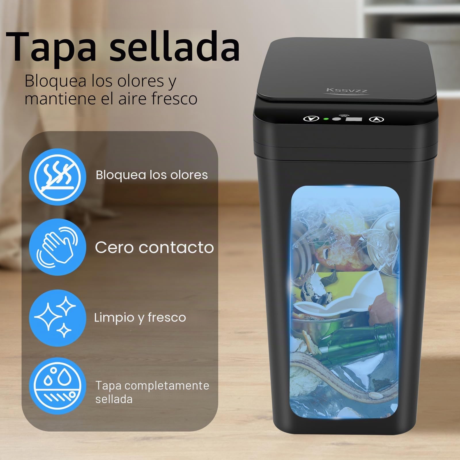 Kssvzz 2 Paquetes papelera baño automatica 10L,Cubo de basura inteligente con tapa, Bote estrecho de cubos basura con sensor de movimiento para baño, dormitorio y oficina (2 Piezas Negro 10L)