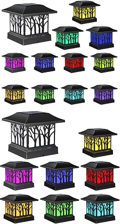 20 Pack Viewsun Solar Post Cap LightsOutdoor Fence Solar Powered Cap with 4 Lighting Modes Waterproof Light Decorative for Deck Patio or Garden Decor, Fits 4x4 Wood Vinyl Posts Tree-Pattern Design