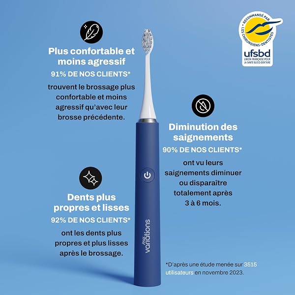 My Variations ® - Brosse à Dents Électrique - Technologie Sonique - 1 Mois d'Autonomie - 5 Modes de Brossage - Minuteur de 2 Min Intégré - Recommandé par les Dentistes - Chargement USB-C - Bleue Nuit - 2