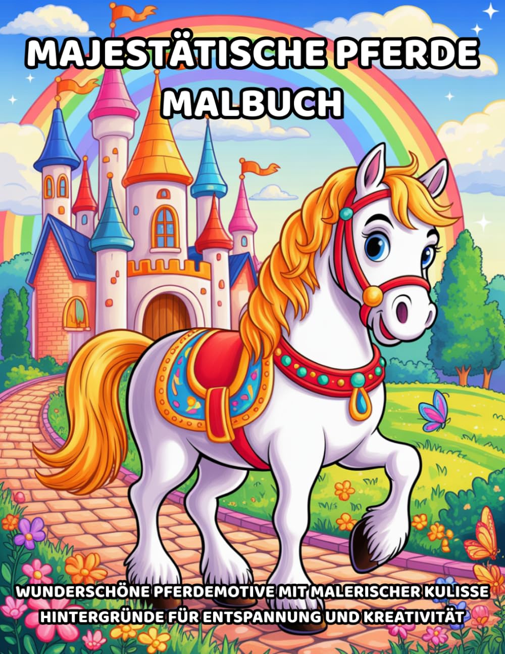 Majestätische Pferde Malbuch: Wunderschöne Pferdemotive mit magischen Hintergründen – Für Kinder & Erwachsene | Kreatives Ausmalbuch zur Entspannung und Förderung der Fantasie
