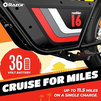Razor Rambler 16 36V Electric Minibike with Retro Style, Up to 15.5 MPH, Up to 11.5 Miles Range, Wide, Rugged 16 Air-Filled Tires, Powerful 350 Watt Hub-Driven Motor