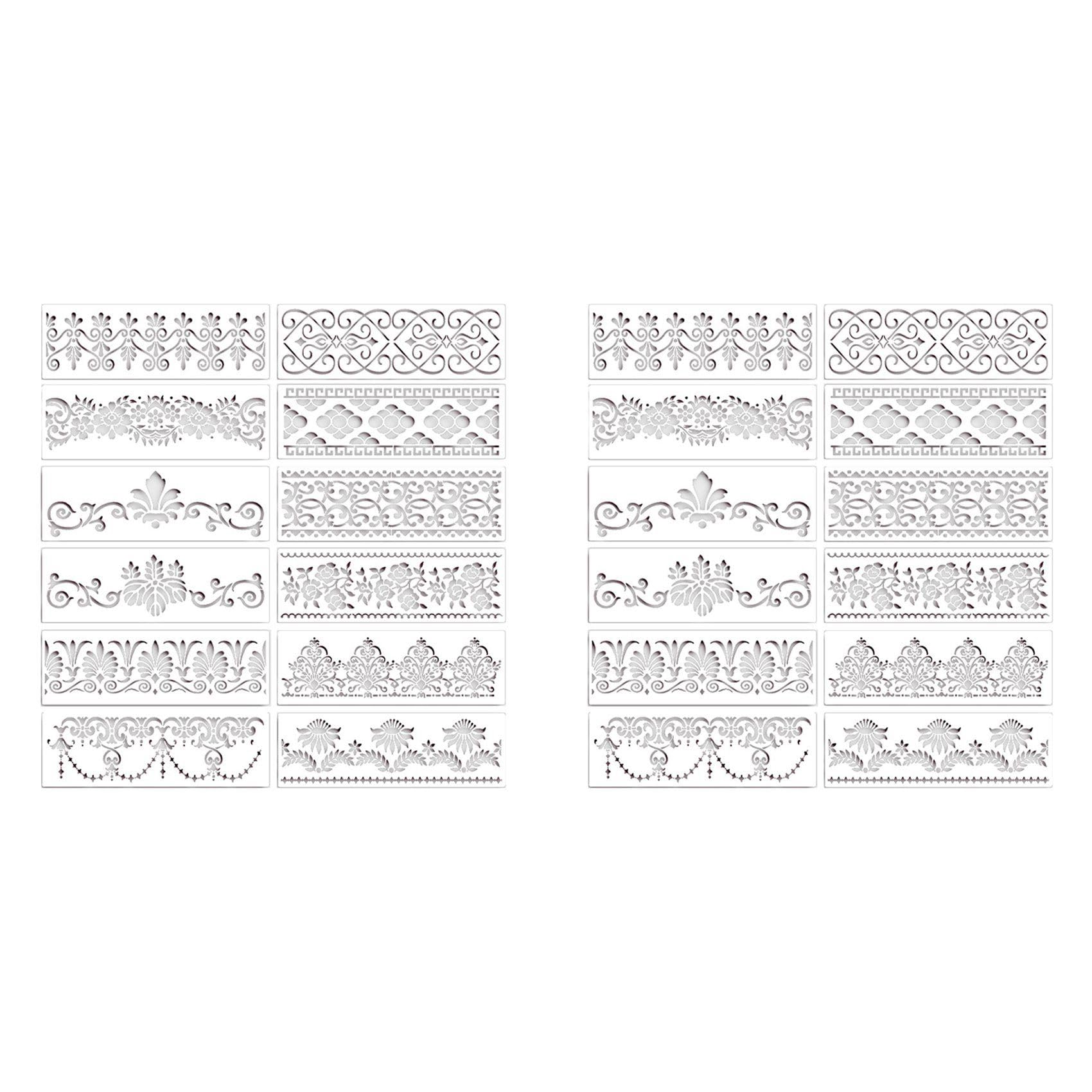 Jnchdghwa White 24Pcs Flower Border Stencils Mandala Stencils Reusable Cut Painting Templates For Diy Craft Stencils, 12 X 3.9 Inch