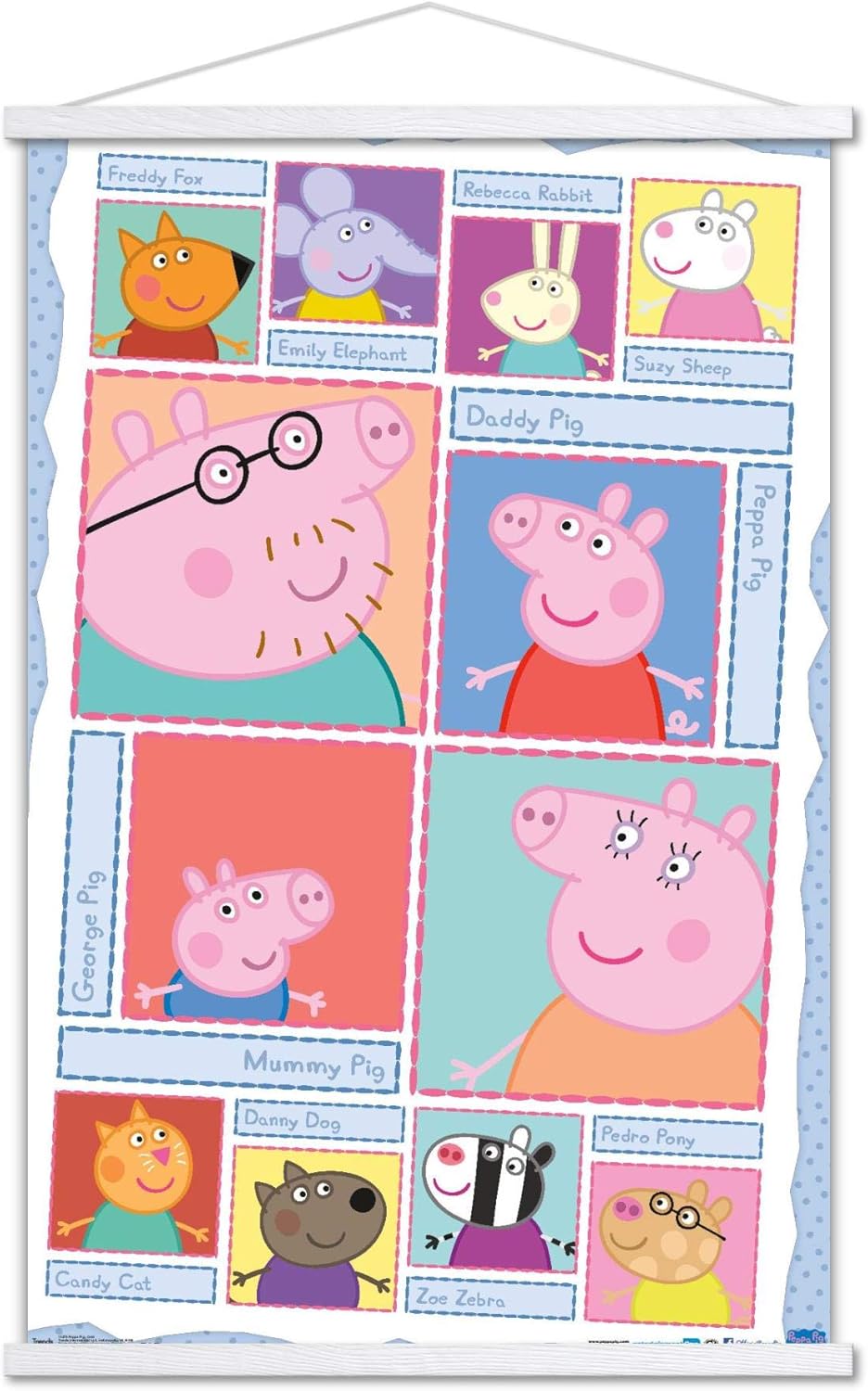Trends International Peppa Pig - Grid Wall Poster, 22.37" x 34.00", Print and Beechwood Hanger Bundle