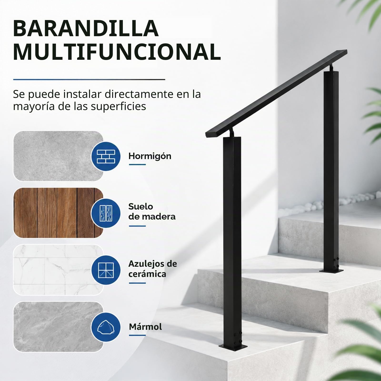 Pasamanos para escaleras, barandilla exterior, pasamanos negro, pasamanos para escaleras, pasamano exterior, pasamano exterior para escaleras, interior y exterior, balcón