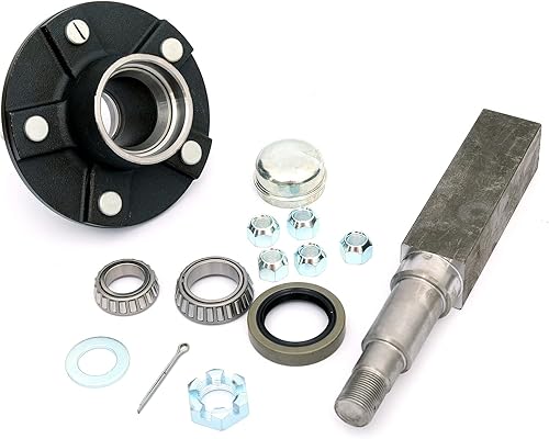 Conjunto de cubo de remolque circular de 5 pernos en 5 pulgadas, apto para eje de 3,500 libras, con husillo cónico y rodamientos de 1-38 a 1-116