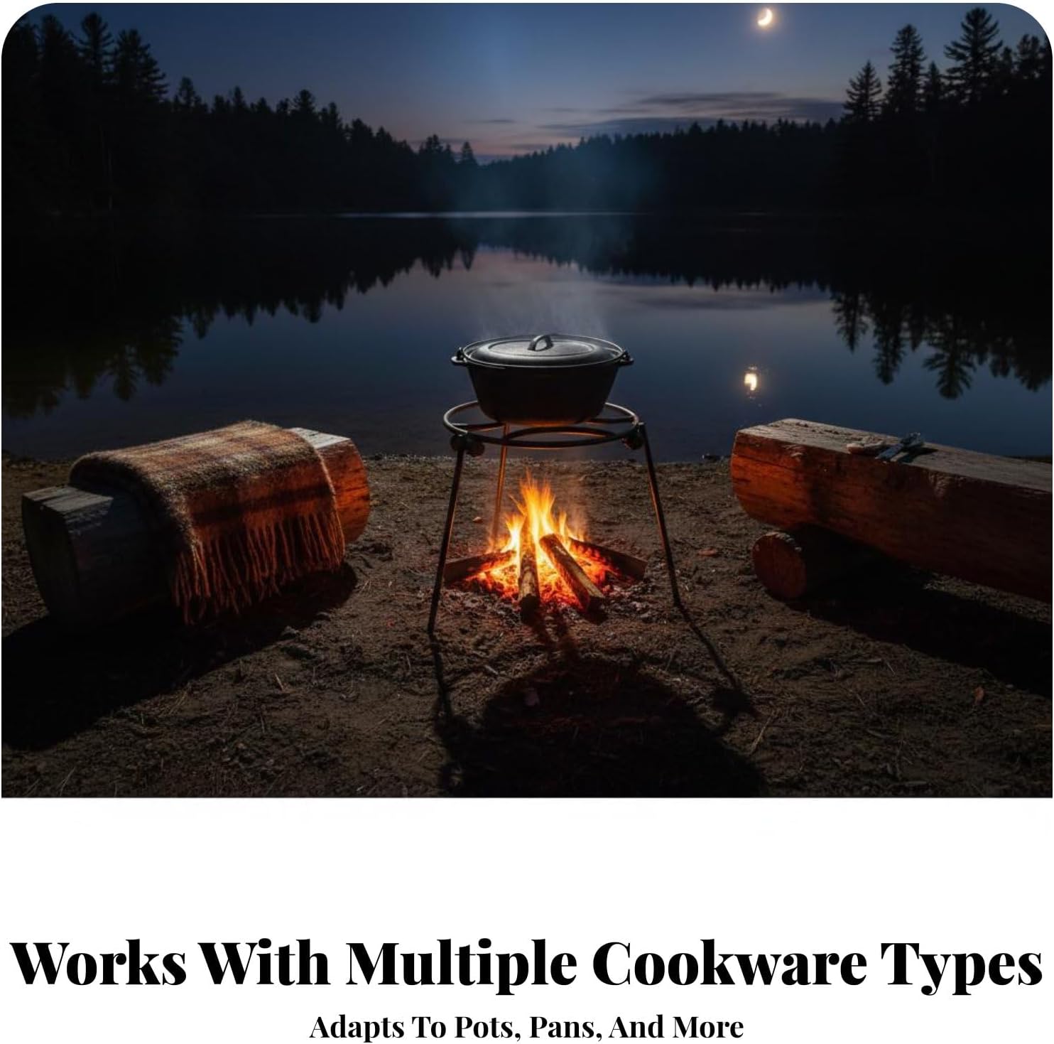 Campfire Tripod Pot Rack Foldable Legs Dutch Oven Folding Camping Grill Stand for Fishing Picnic Barbeque, 27cm