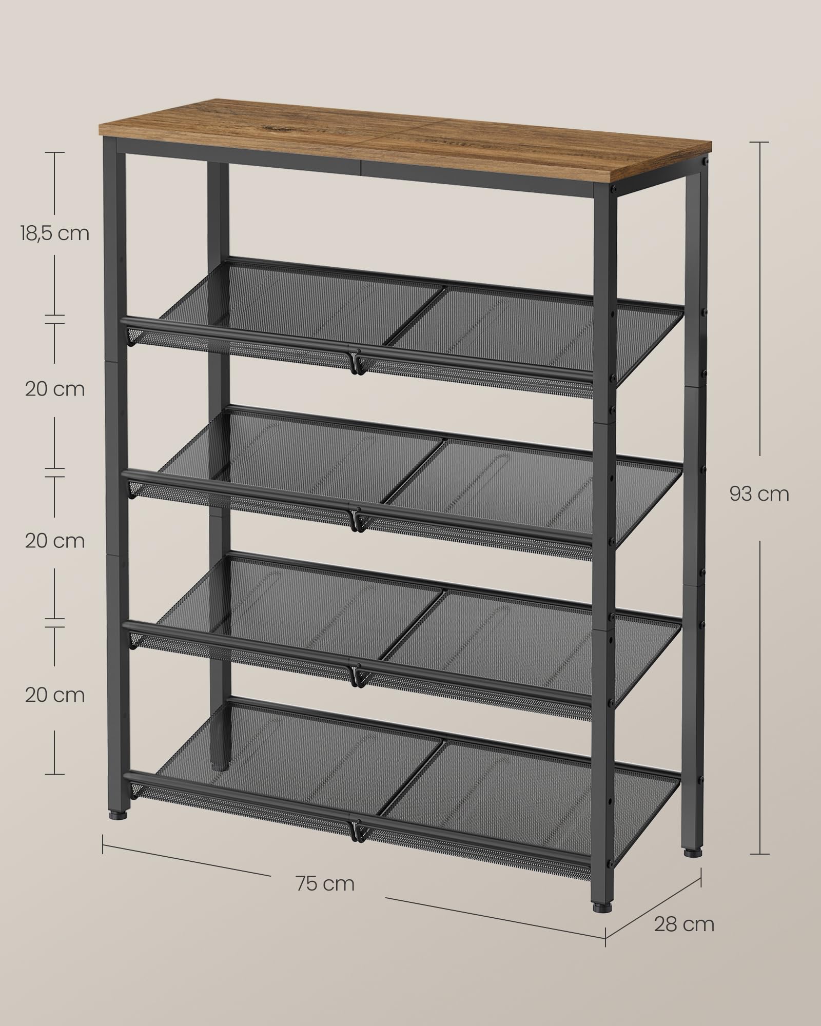 Flexibles Schuhregal mit verstellbaren Ebenen