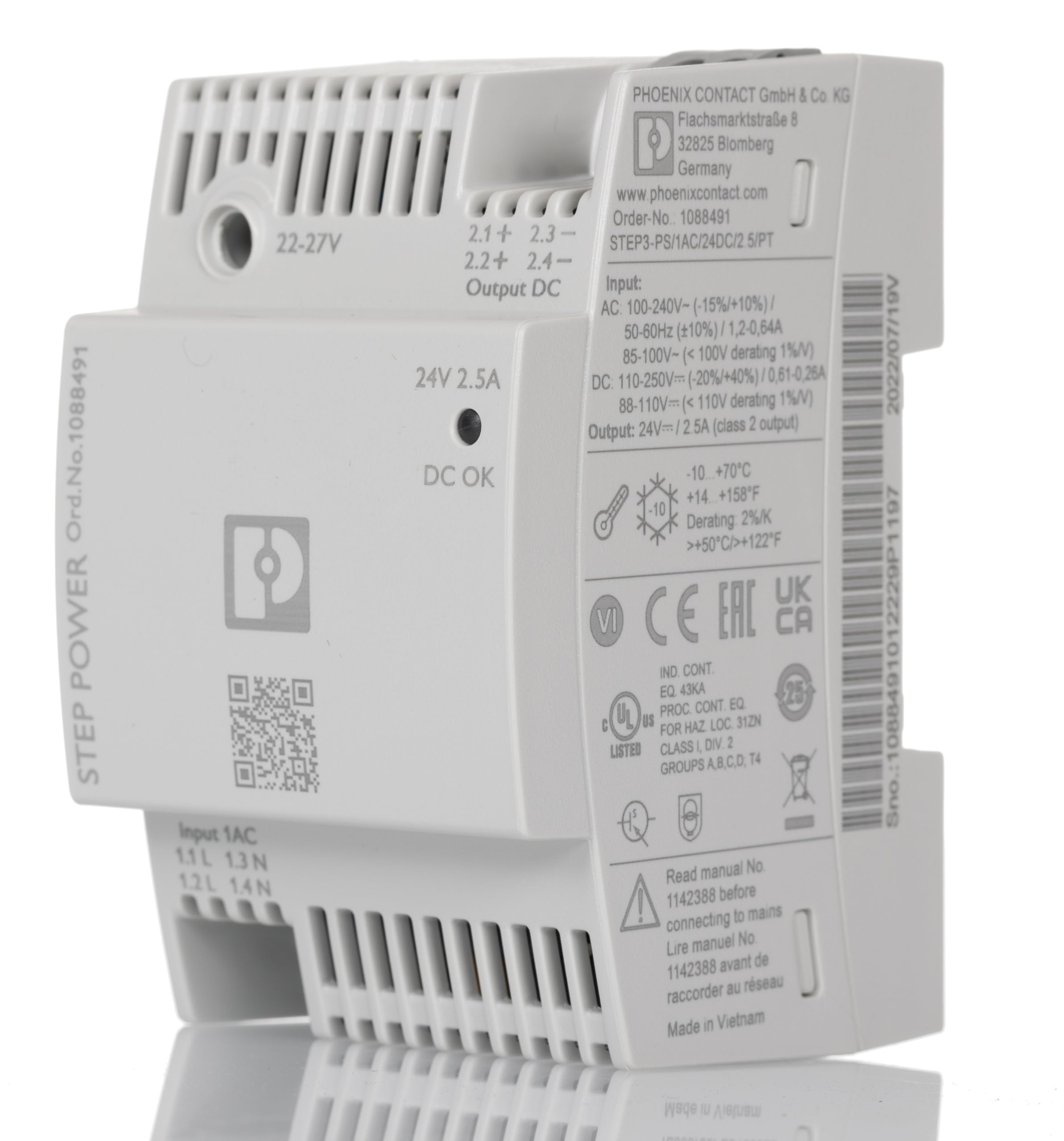 Phoenix Contact STEP POWER DIN-Schienen Netzteil Spannungsversorgung 250V ac AC / 2.5 A 24V dc DC 60 W