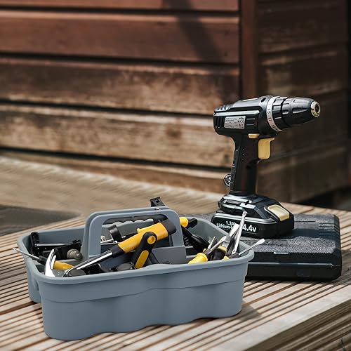 Miniatura 5 de Teyyvn Paquete de 4 organizadores de transporte, organizador de limpieza de plástico con asa, gris