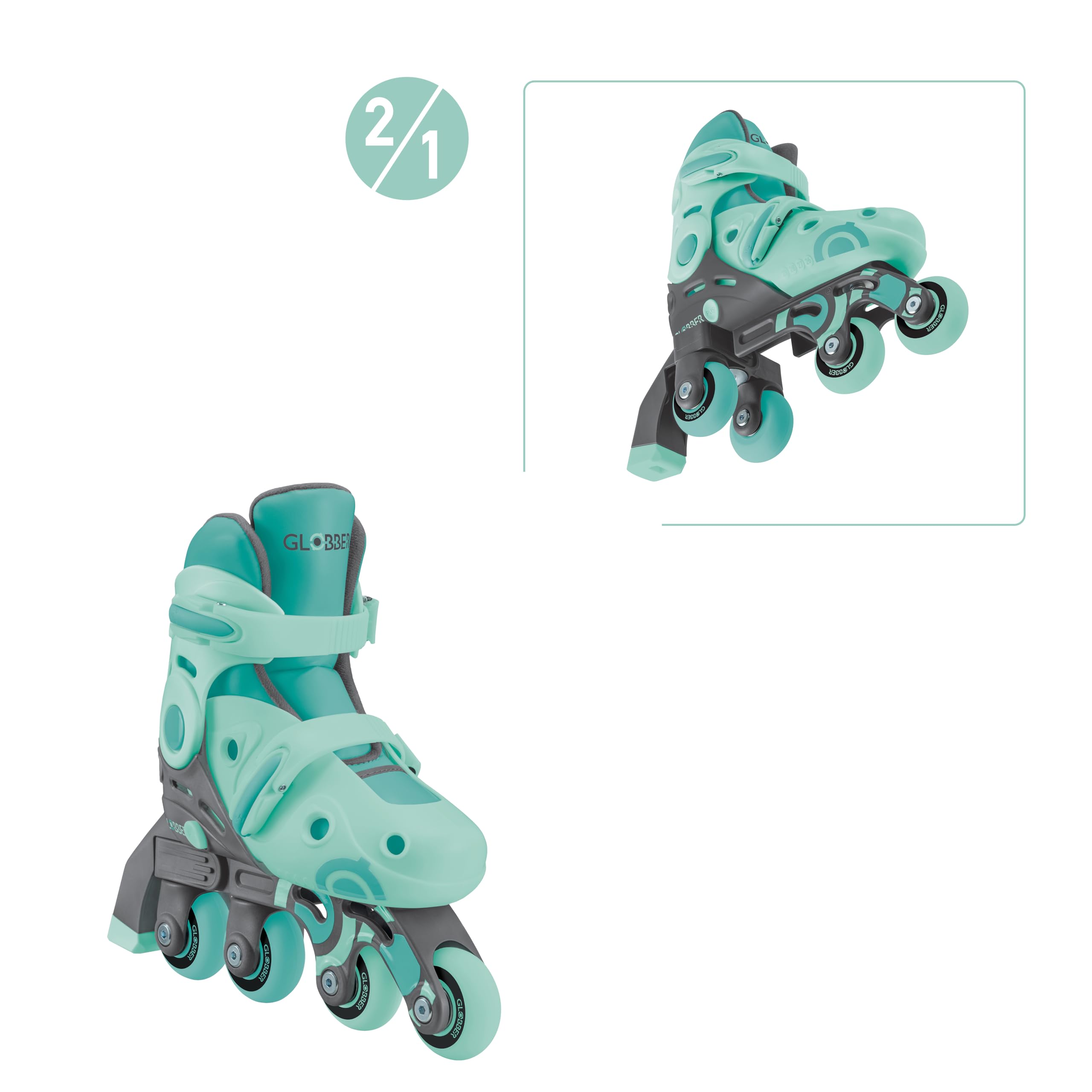 Globber Patines en Línea 2 en 1 - Patines niños 3-5+ años Talla 30-33 Verde Menta