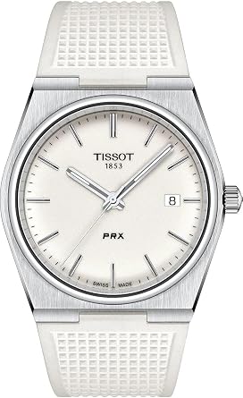 TISSOT T1374101701100 Mens Tissot PRX Quartz Wrist Watch, Rubber Strap, White Dial