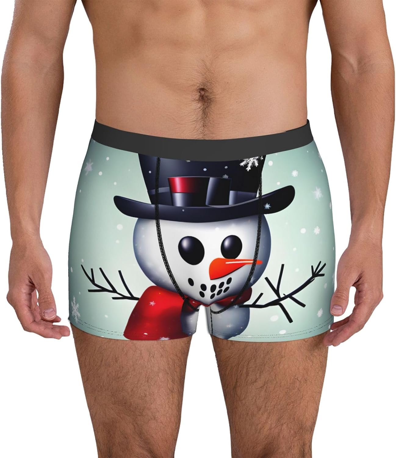 Christmas Snowman Print Men'S Boxer Briefs Soft Breathable Polyester Fabric With Comfortable