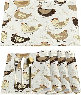 Hexteria Placemats Set of 4, Chicken Cartoon Stain Resistant Table Mats Washable Placemat Decoration for Kitchen Dining Table