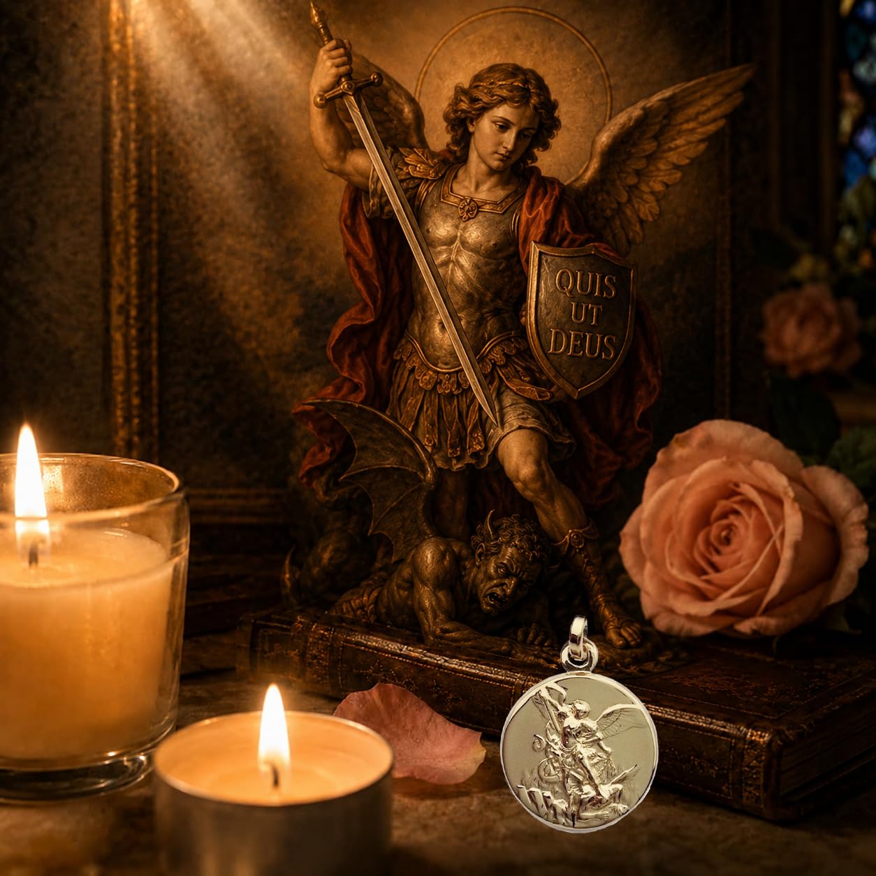 I G J MEDAGLIA DI SAN MICHELE ARCANGELO IN ARGENTO 925 - PLACCATA ORO (GARANTITO)- 100% MADE IN ITALY