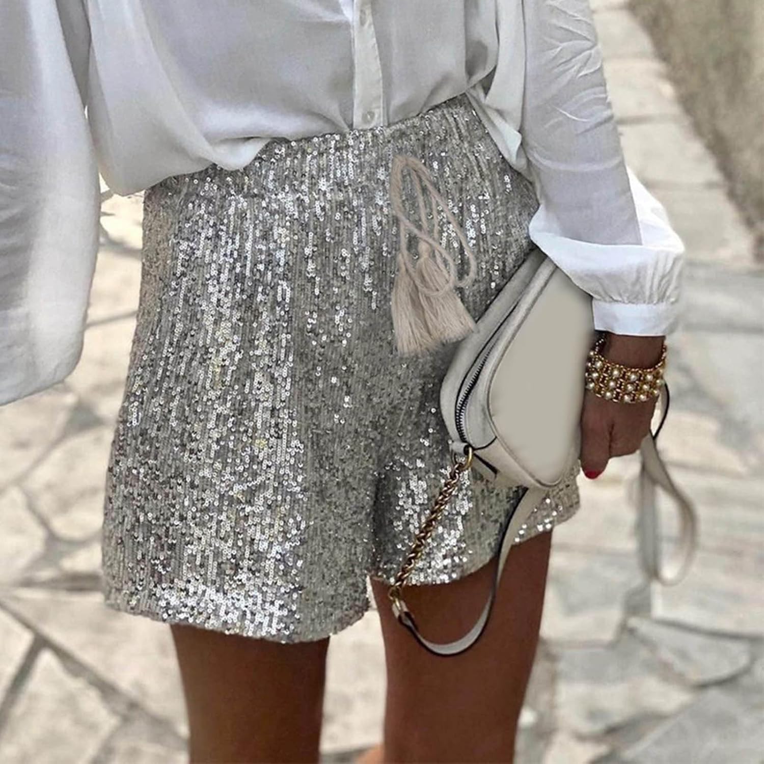 Short à Paillettes Femme Taille Haute 2025 - Coupe Trapèze Ample, Décontracté, Pour Sortie Ou Sport