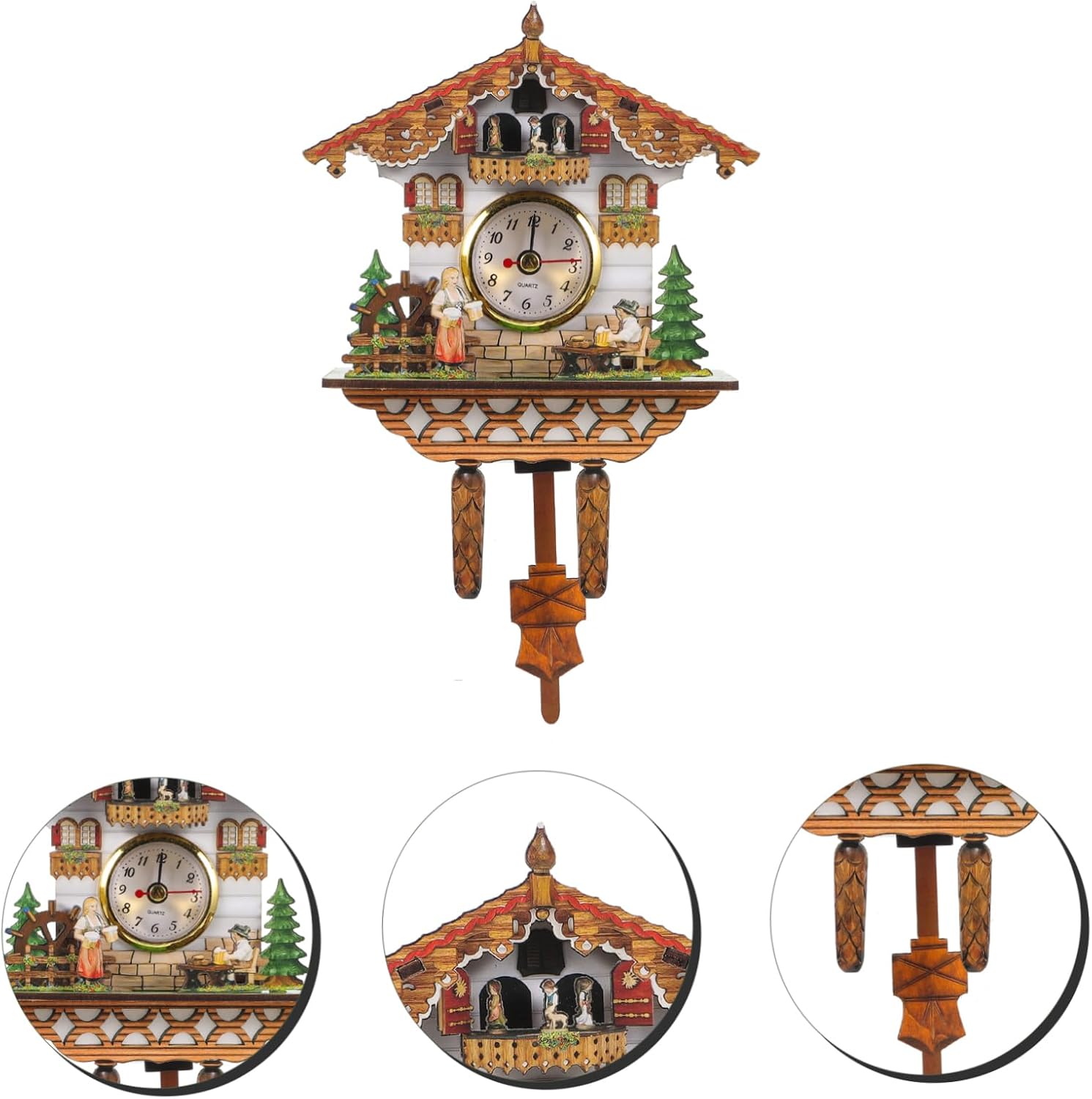 ULTECHNOVO Cuckoo Clock Pendulum Bird House Shape Wall Clock Retro for Bedroom Living Office Home Decor Silent and Design
