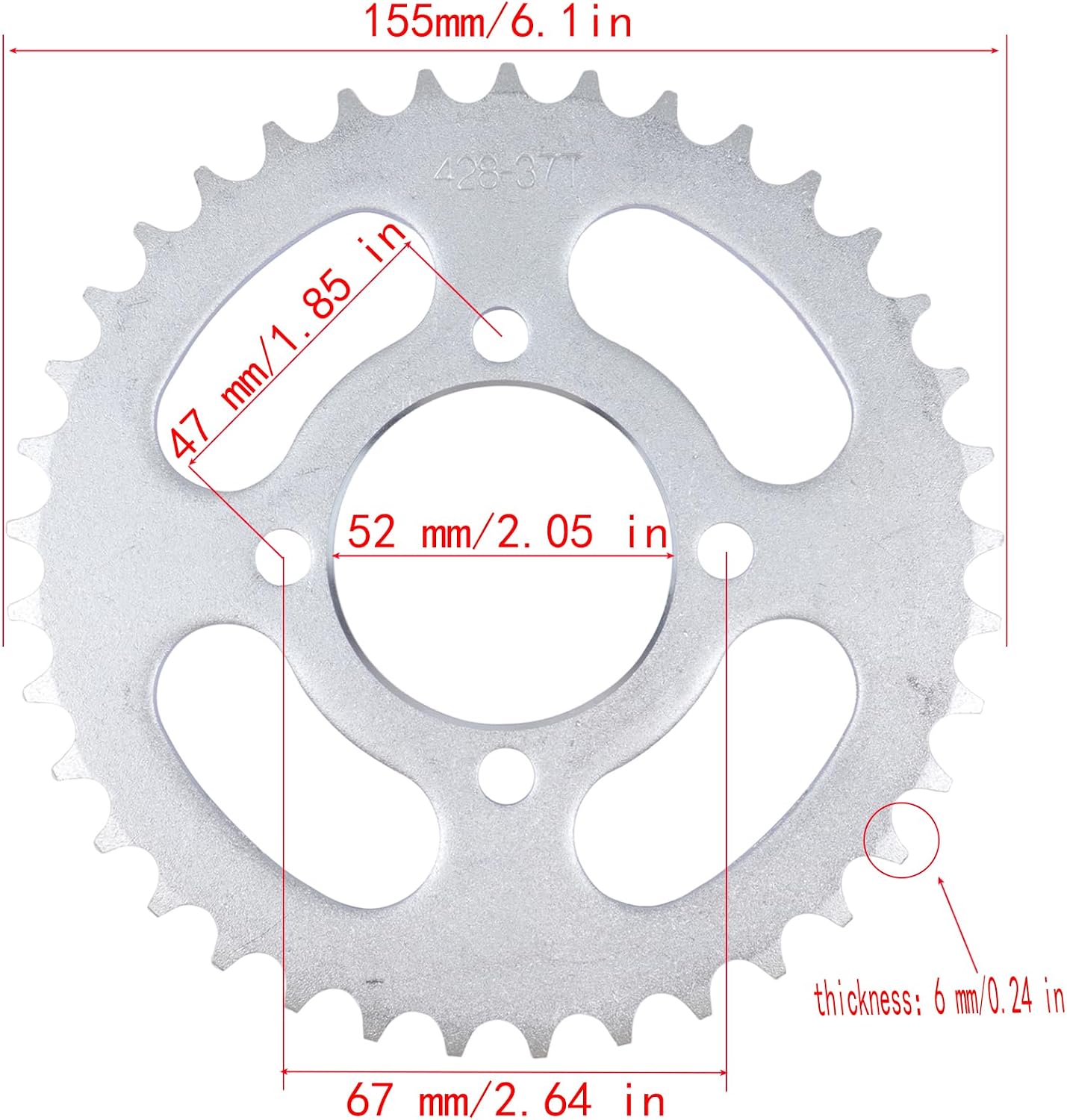 428 Chain and Sprocket Kit,37 Tooth Rear Chain Sprocket ID 52mm for 50CC 70CC 90CC 110CC 125CC 250CC Pit Dirt Bike ATV Quad Bike Motorcycle