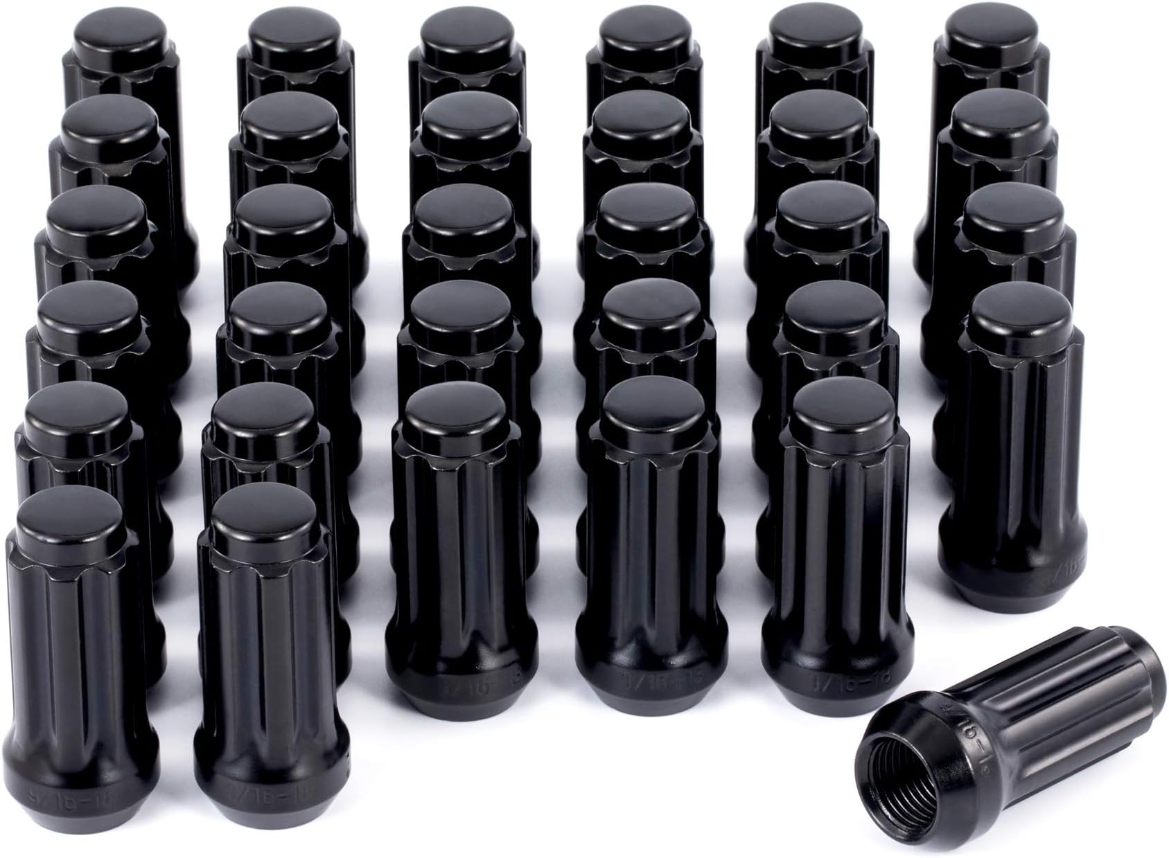 Orion Motor Tech 32-Piece 9/16-18 Lug Nuts Black with Spline Tuner, XL 2 inches Length with Cone Seat, Compatible with Dodge Ram 1500 2500 3500 8x6.5, Dodge Dakota 5x5.5, Mitsubishi Raider
