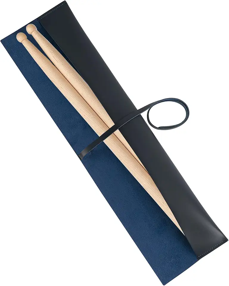 Musiin Bolsa de couro PU para baqueta de baqueta para armazenamento e transporte, bolsa de armazenamento e estojo de transporte, acessórios para bateria (azul escuro)