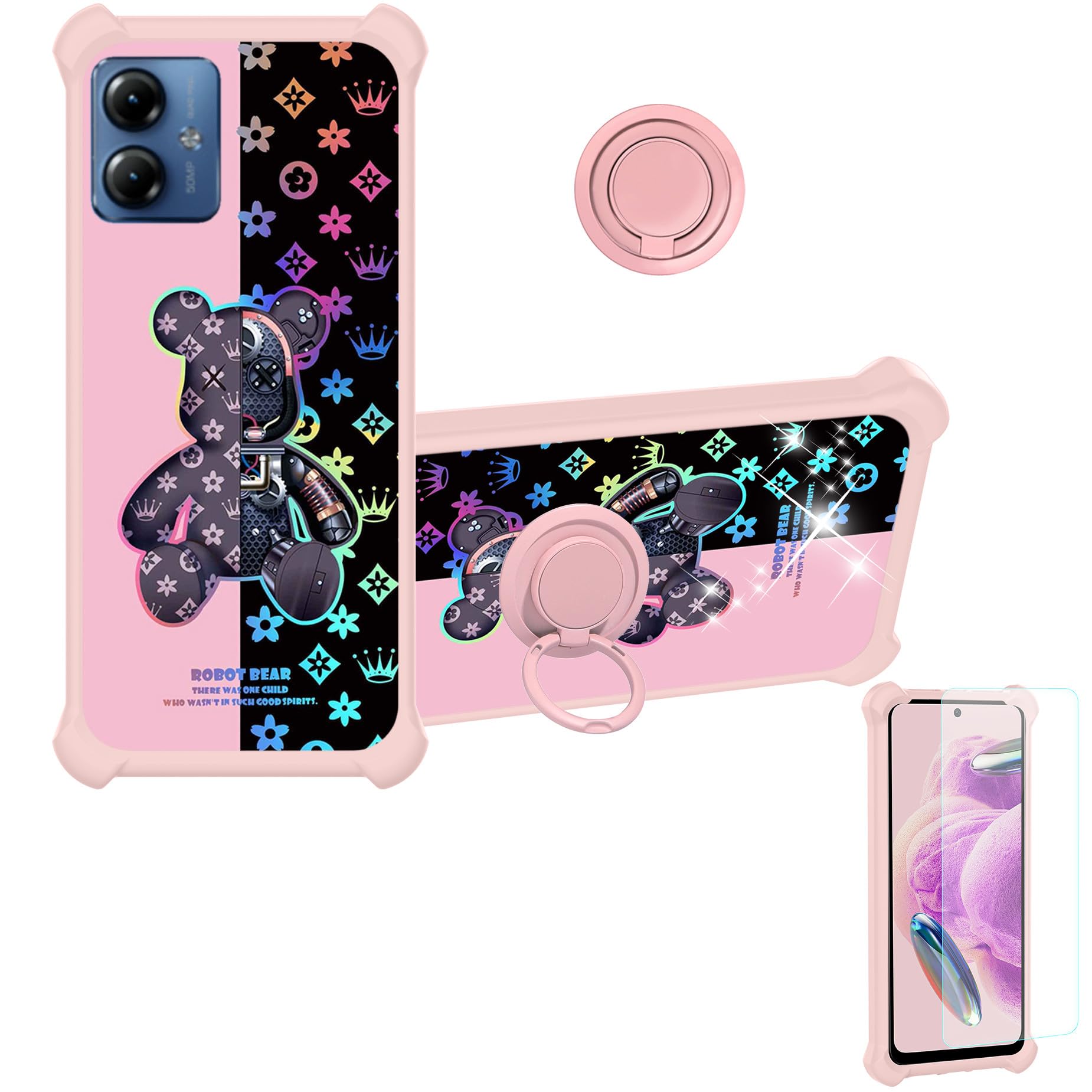 Funda para Motorola G14 anticaídas completa con anillo y cristal 8