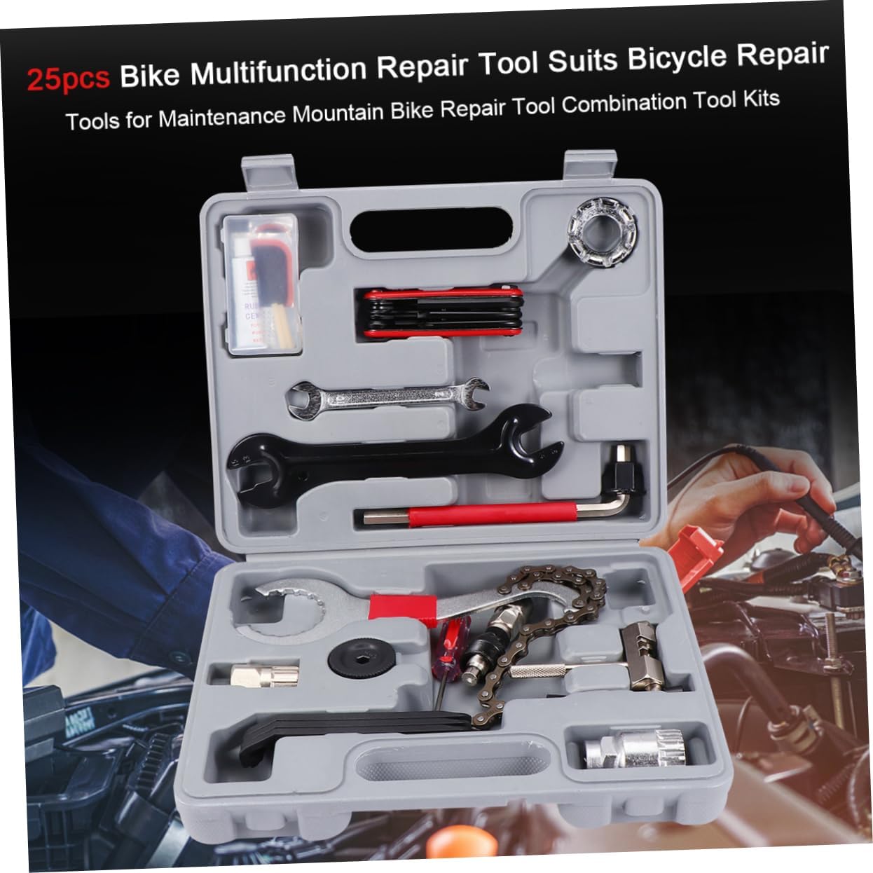 25pcs Bike Multifunction Repair Tool Suit Maintenance Kit for Road Mountain Bikes