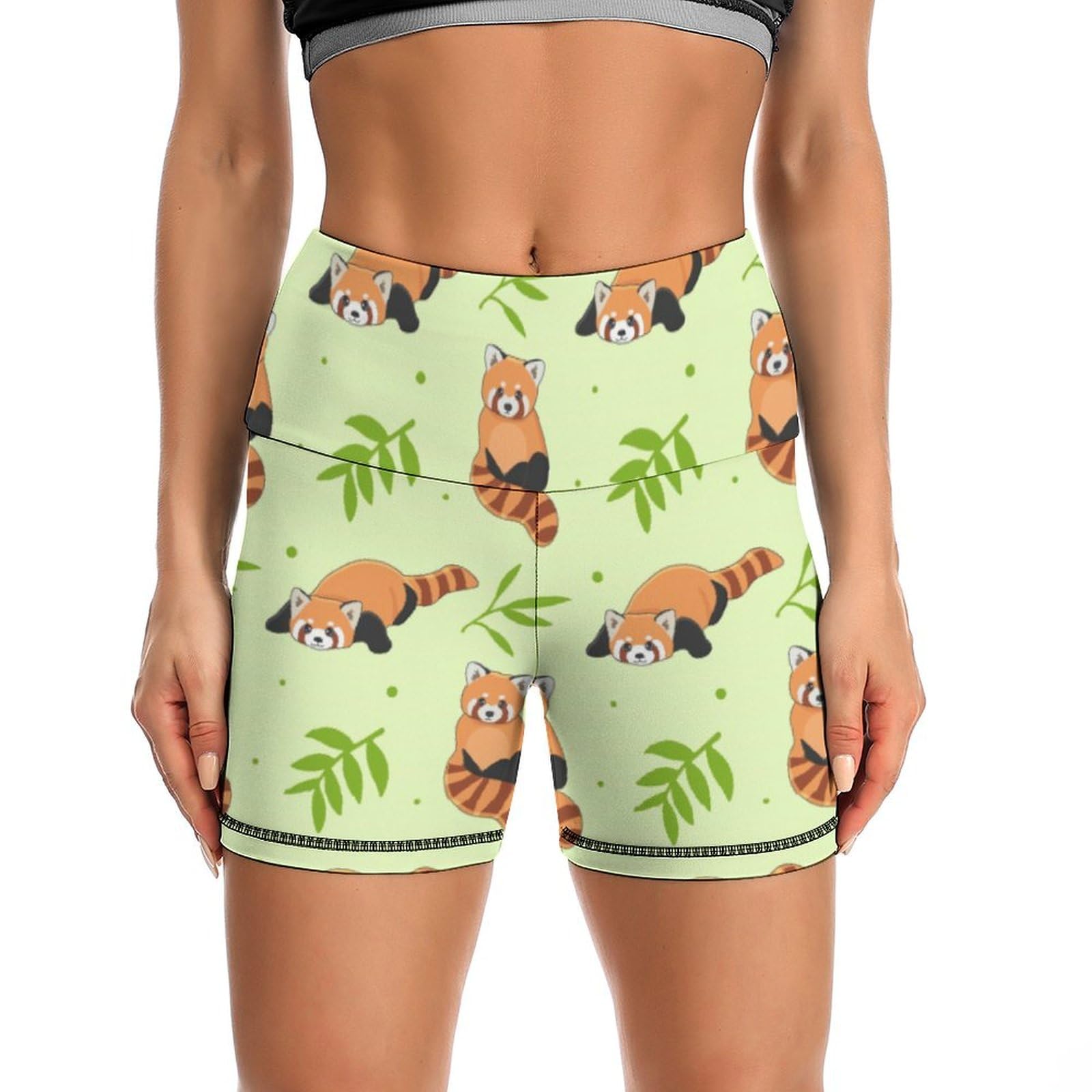 Red Panda Leave Tree High Waist Yoga Shorts for Women Athletic Shorts Leggings Running Pants