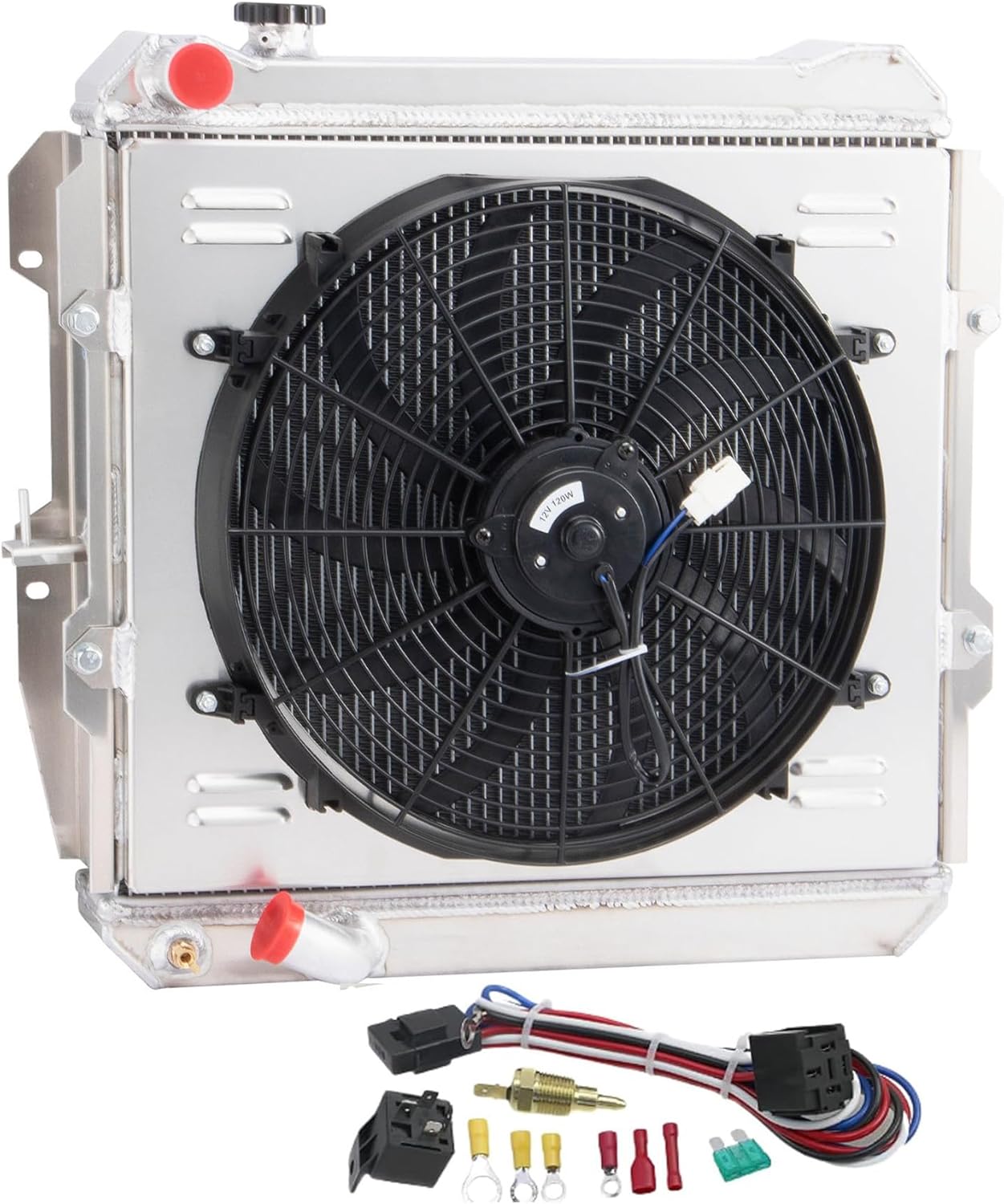 Universal 4 Row Radiator Shroud Fan Core Size 20 2/5'' x 17 4/5'' MT Universal Radiator All Aluminum Radiador Radiators