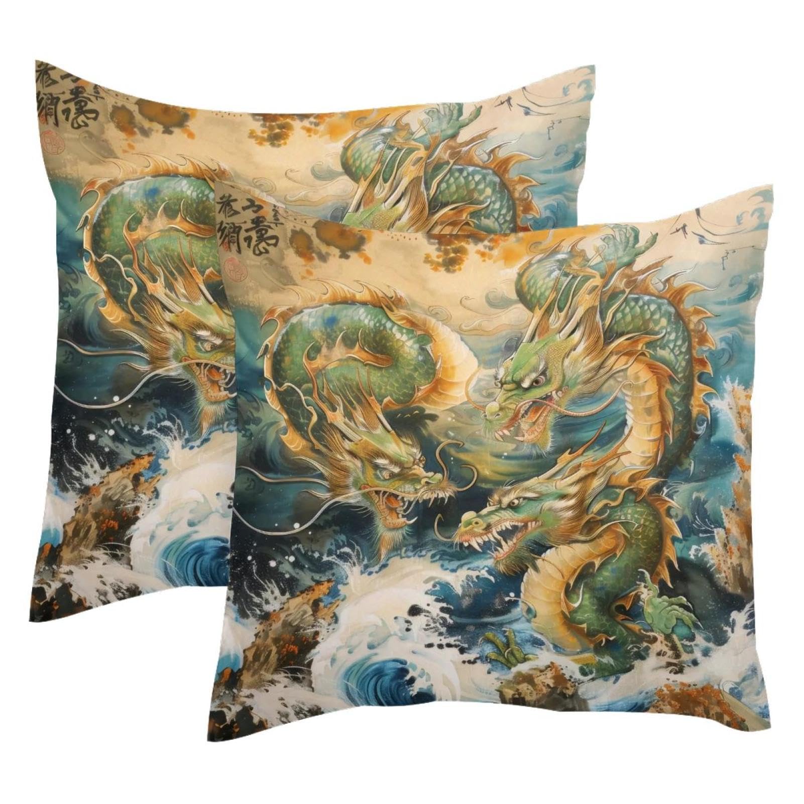 Coussin dragon chinois en velours doux 50x50, donnez du caractère à votre coin lecture cosy