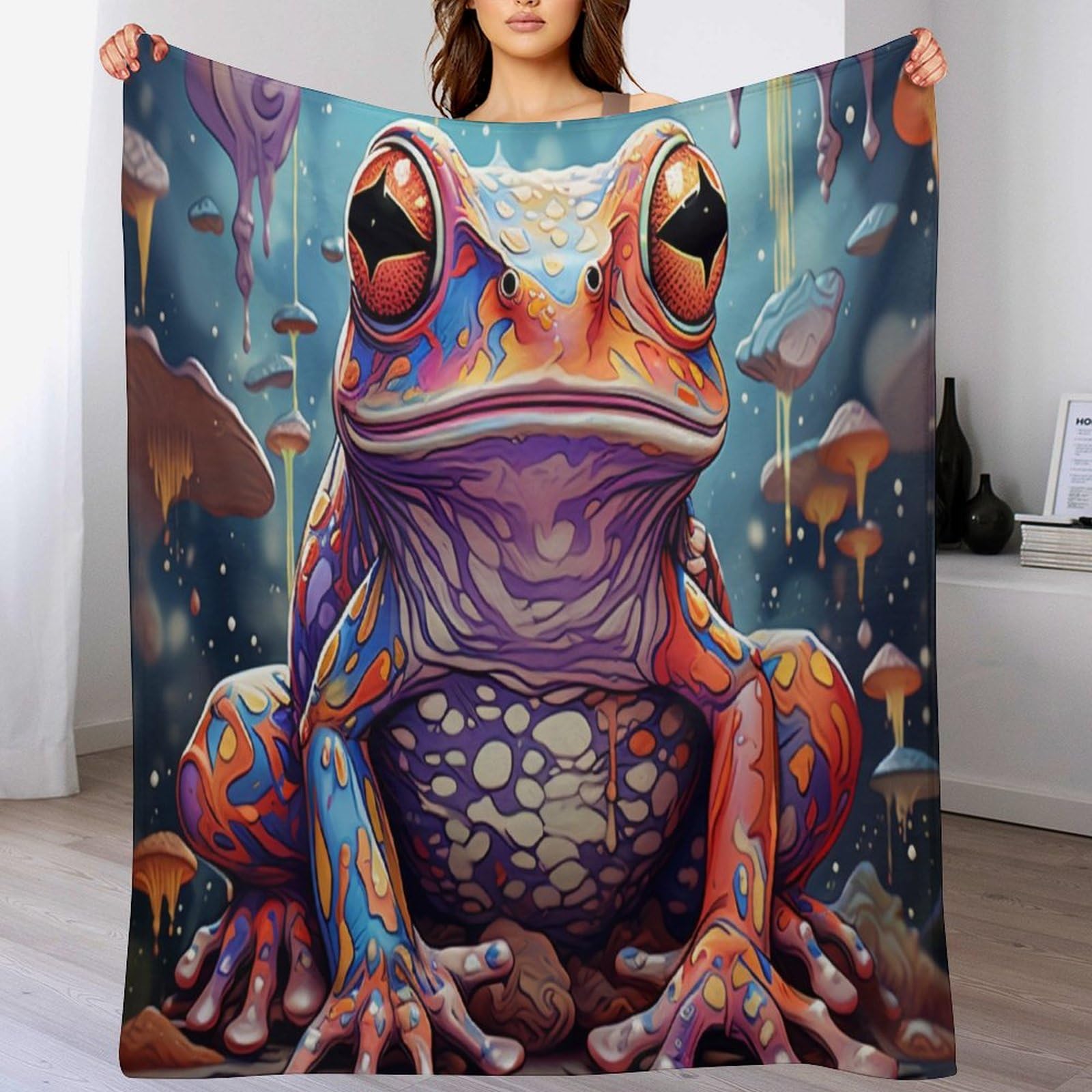 Couverture grenouille 3D en polaire de flannel pour lit deux places de 180×200cm