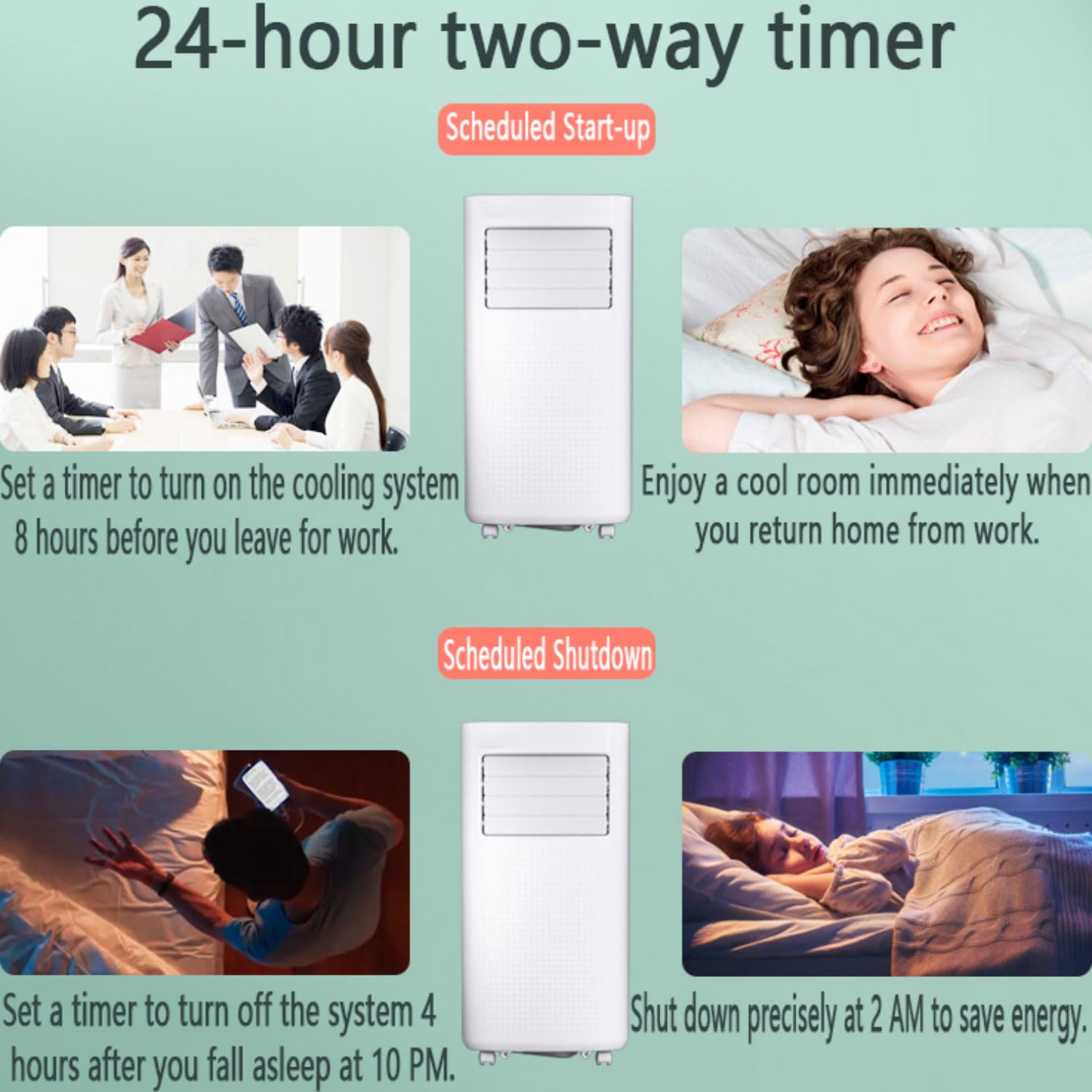 Aire acondicionado portátil con ventilador y deshumidificador, unidad de CA inteligente para dormitorio, oficina en casa, refrigeración silenciosa con modo de suspensión, temporizador de 24 horas