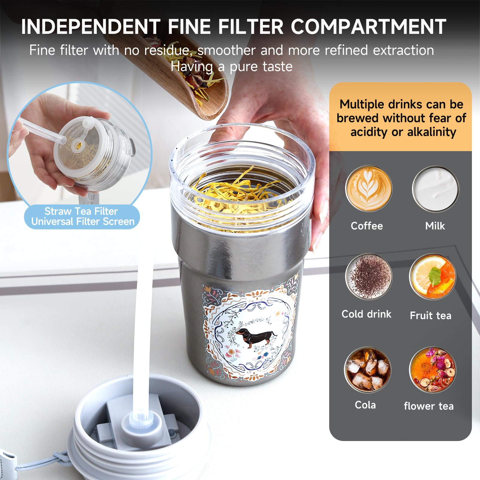 350ml/12oz Kubek tytanowy antypoślizgowy, kubek tytanowy z filtrem i słomką, kubek podróżny z podwójnymi ściankami, kubek kempingowy. (pszczoła)