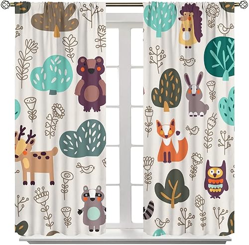 Miniatura 8 de Divertidas cortinas opacas de animales, diseño de dibujos animados, bosque, selva, oso, ciervo, zorro, búho, cuarto de bebé, decoración de
