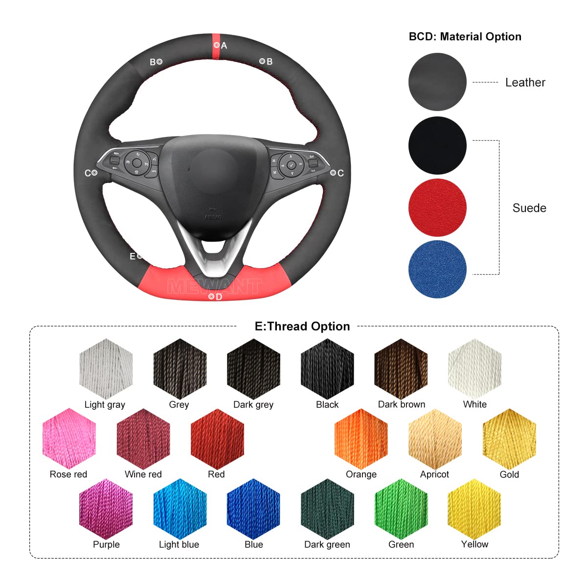 Housse Volant MEWANT Cuir Microfibre Pour Opel Astra K/Corsa/Insignia - Cousue Main Personnalisable