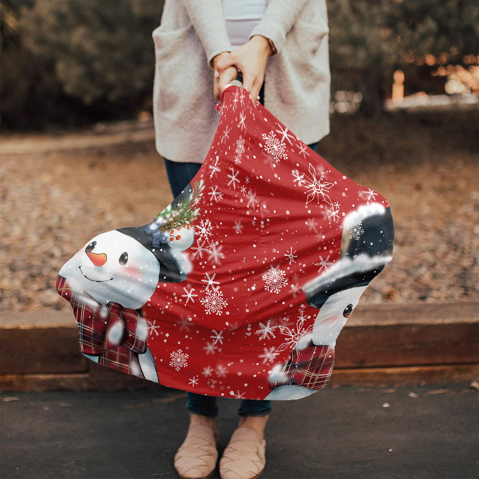 Nursing Cover for Breastfeeding Scarf, Merry Christmas Snowflakes Snowman Red Baby Car Covers Super Soft Multi Use for Canopy Shopping Cart Cover Blanket Stroller Cover