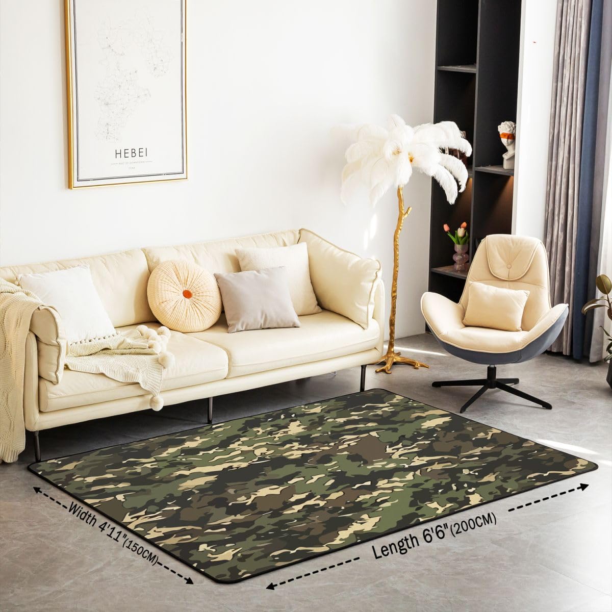 Tapis Salon 150x200cm Militaire Army Tapis Chambre Exterieur Intérieur Camouflage Camo Antidérapant Doux Militaire Style pour Salon Et Chambre Lavable