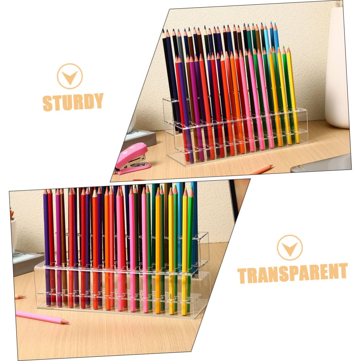Gatuida 2piezas Organizador De Lápices De Transparente Soporte De Huecos Para Escritorio Porta Lápices y Pinceles Estante De Doble Para Material De Oficina y Maquillaje