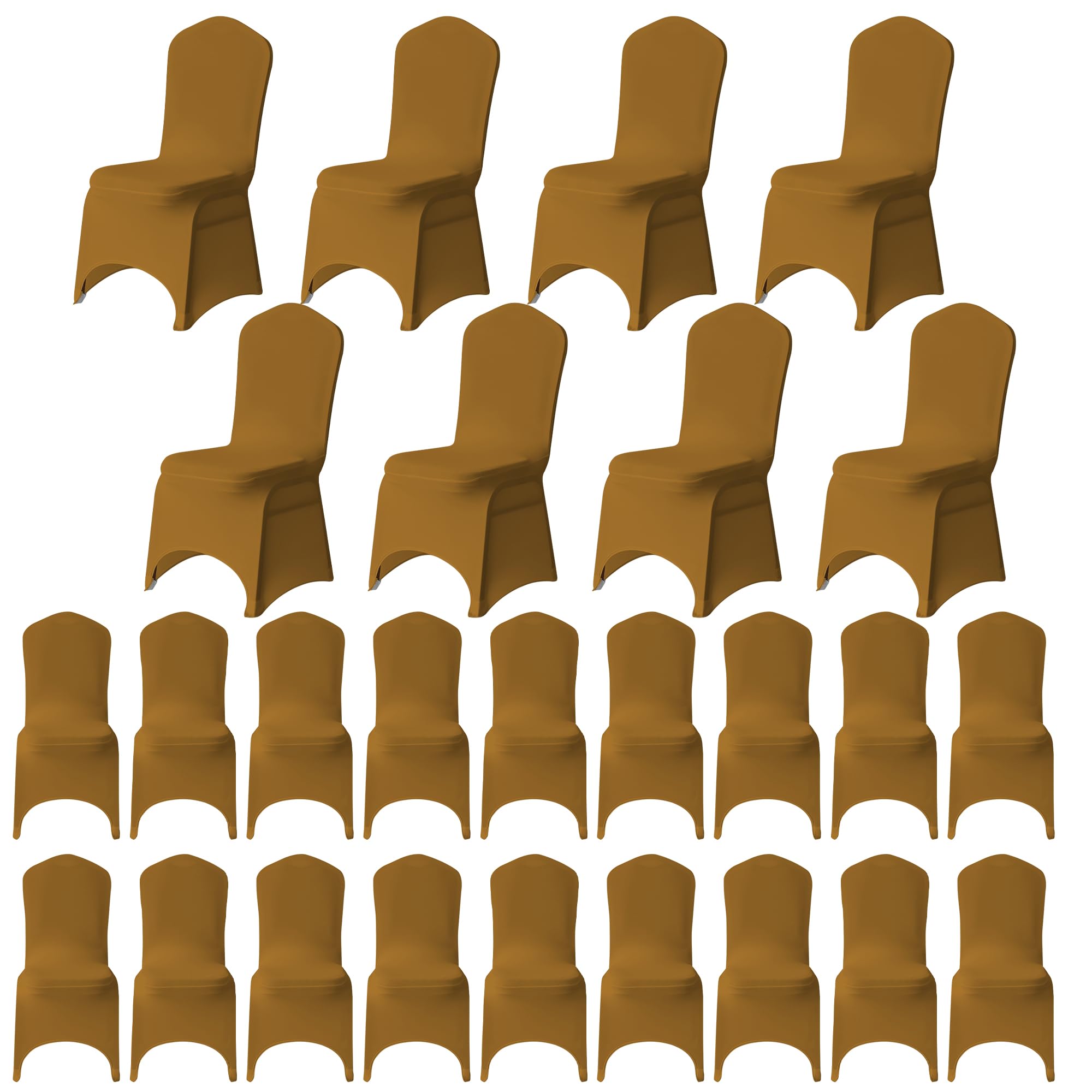 WedDecor Universal Wedding Chair Covers, 100Pcs Gold Spandex Stretch Dining Chair Slipcovers, Washable Banquet Chair Covers for Parties, Events & Celebrations