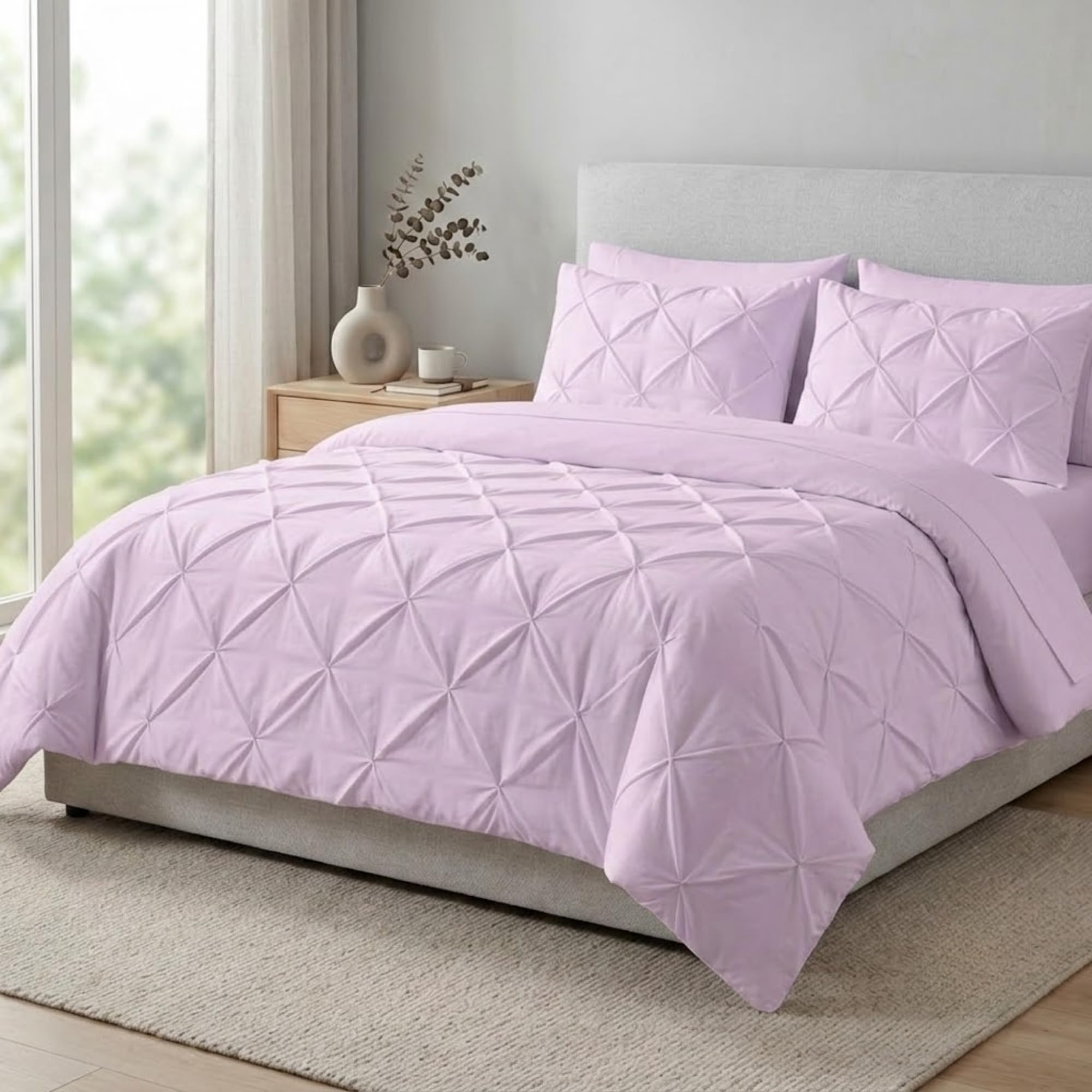 Z&A Homz Z&A Pintuck Lilac Duvet Cover Set Single - Pinch Pleat Design, Soft Polyester Microfiber Quilt Cover With Pillow Cases - Easy Care, Wrinkle Free & Breathable Bedding Set
