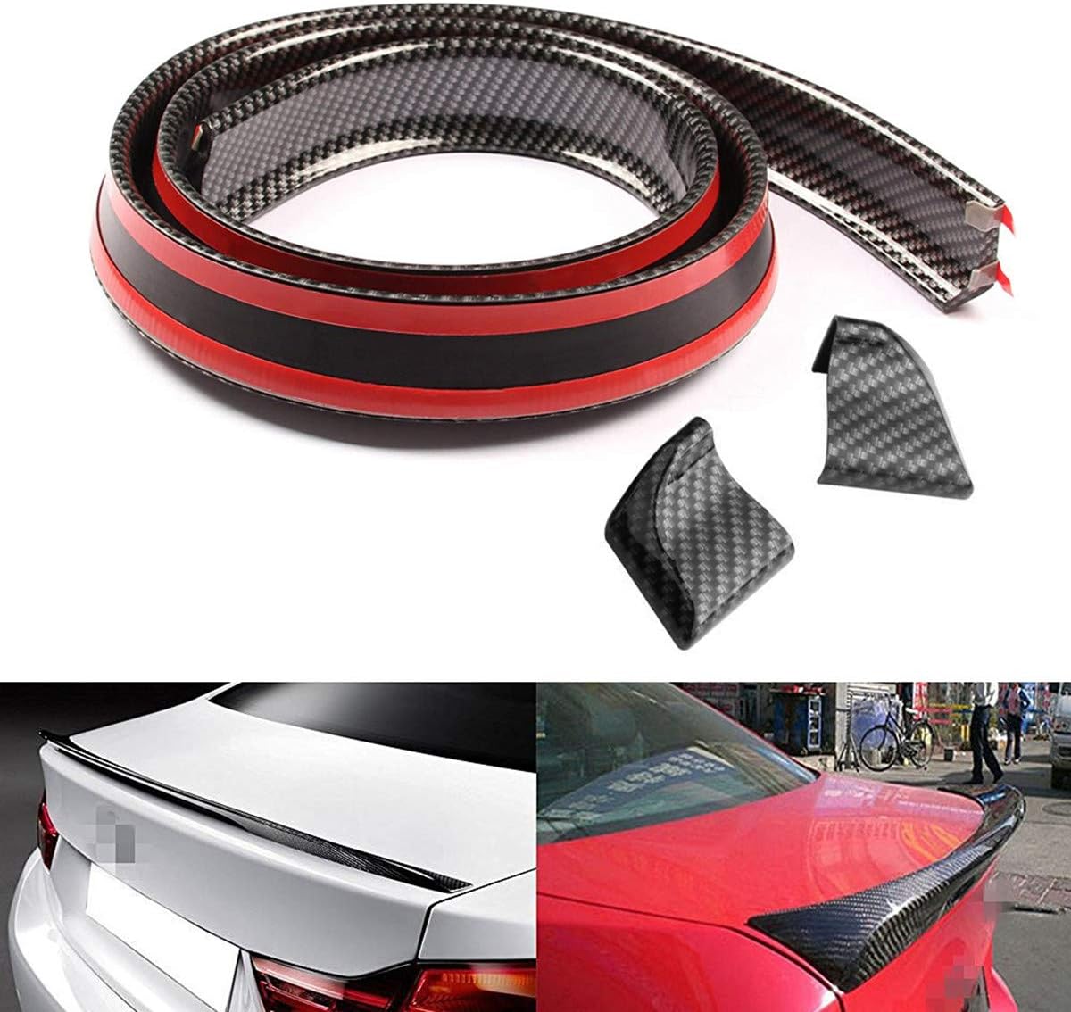 XEJ Car Rear Spoiler Lip Wing Rear 1.5 m Universal Spoiler Lip Tail Rubber Tape