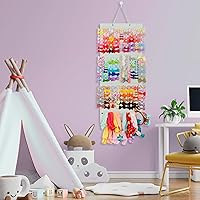 Vista 7 de Organizador de lazos para niñas, accesorios colgantes para el cabello, almacenamiento para diademas, clips, corbatas, coleteros (sin lazos) (beige)