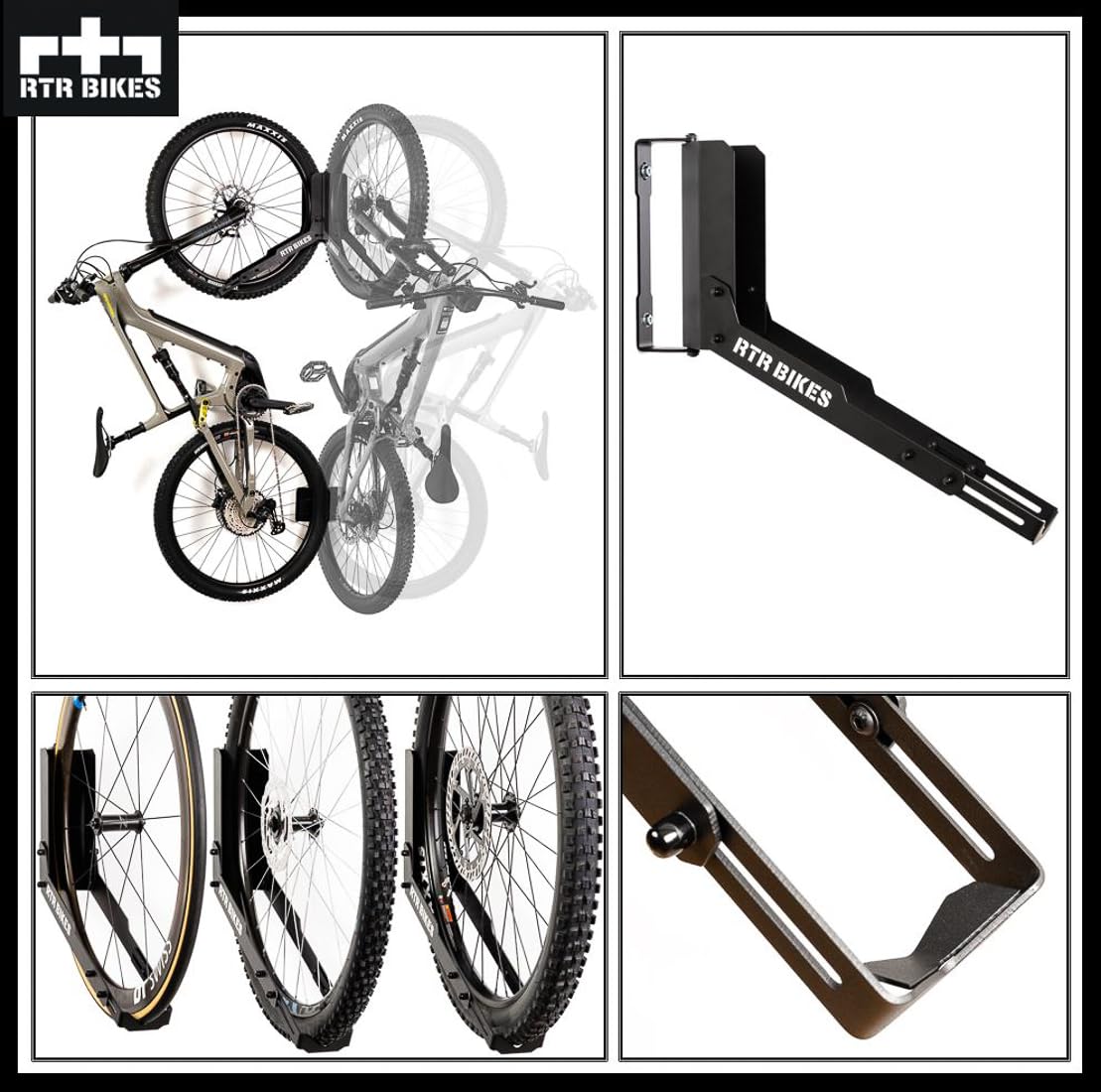 RTR BIKES Kranked Twist Soporte Bicicleta Pared Giratorio – Colgador Vertical Rotativo 180° – para E-Bikes y MTB hasta 30kg – Ruedas 24-29" – Ahorra Espacio – Hecho en UE