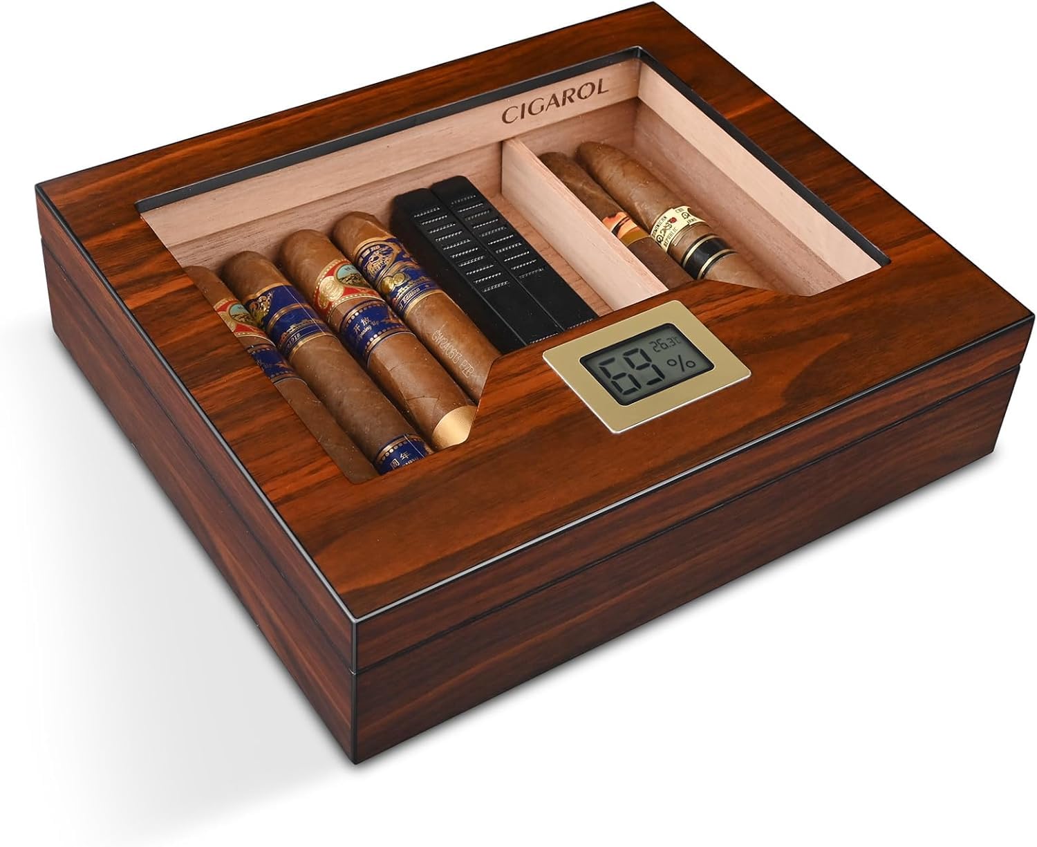 Humidor Puros, Caja Puros con Humidificador y Higrometro, Humidor para 25-35 Puros, Grandes Regalos para Hombres (Puros No Incluidos)