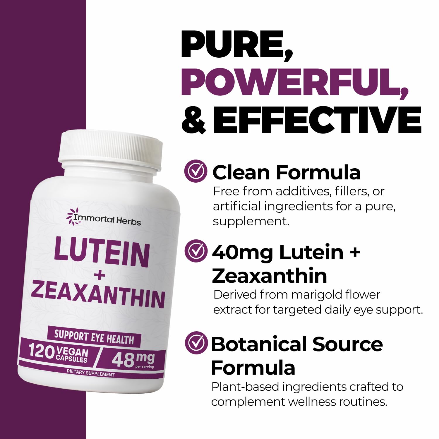Immortal Herbs Lutein and Zeaxanthin Supplements for Eyes, Lutein 40mg with Zeaxanthin 8mg from Marigold Flower Extract, 120 vegan Capsules, Non-GMO and Gluten-Free Eye Health Supplement 1