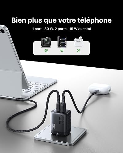INIU 30 W USB C Charger Pack of 2, [USBC + USBA] Fast Charger with Cable, Gan PD 3.0 Multiple Power Supply, USB C Charger for iPhone 16 15 Pro Max, iPad, Galaxy S25 S24 S23 Ultra, Google ECC - 2