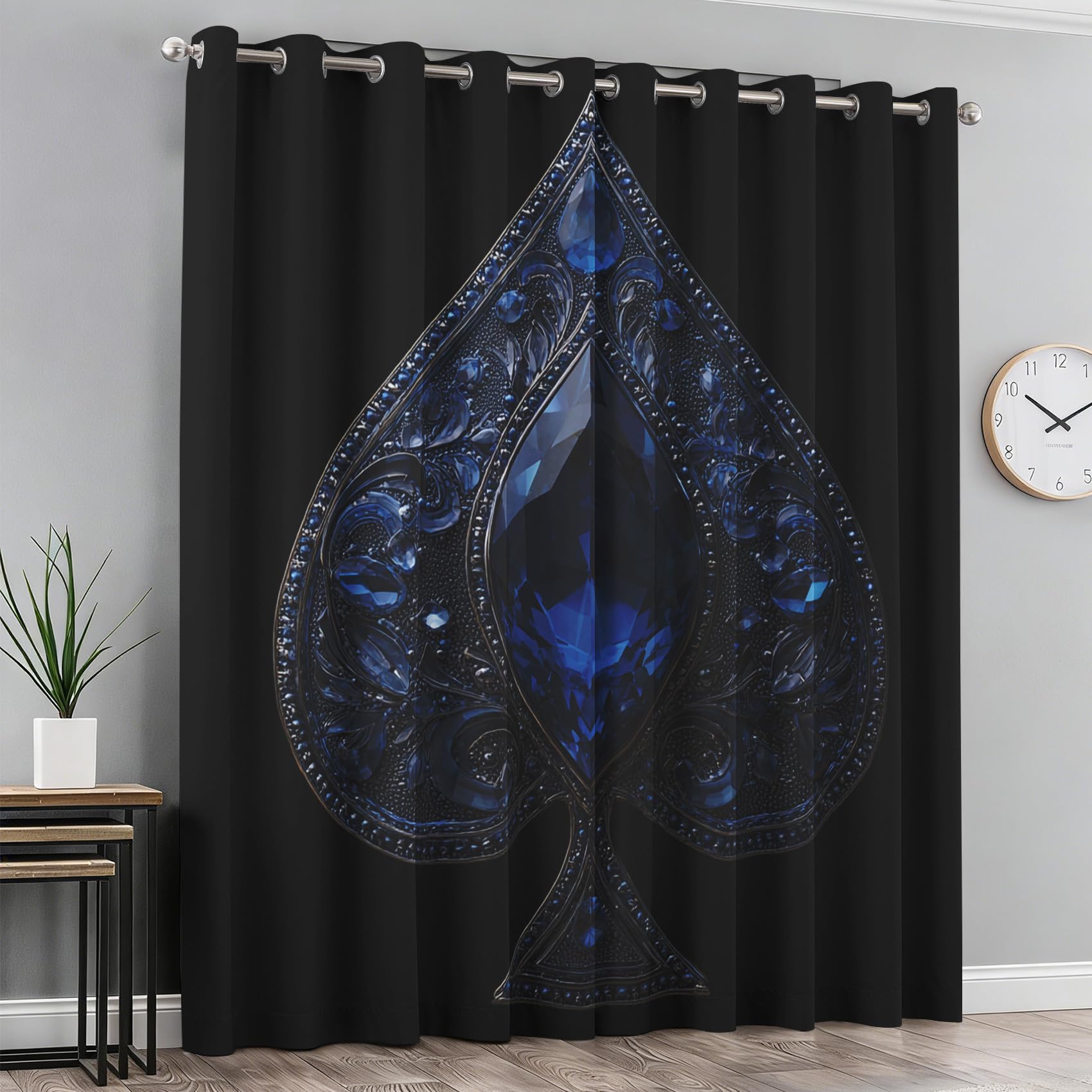 Generisch Blickdichte Vorhänge Pik-Ass, Verdunklungsvorhänge Blau Diamant Gardinen mit Ösen, Vorhang Wohnzimmer Schlafzimmer Fenster Deko, H137 x B117 cm 5er Set