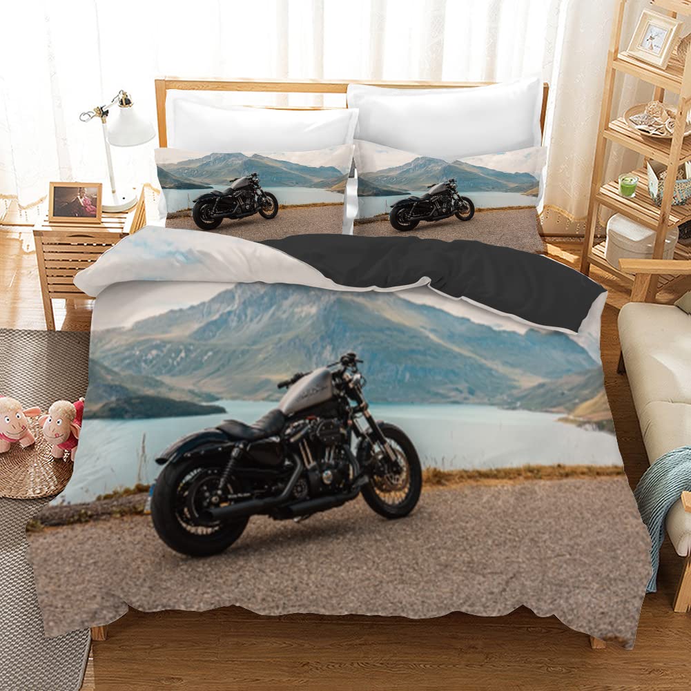 Housse de Couette 140x200 Moto Bleue, Idée Cadeau Idéale pour Lit Enfant et Adolescent