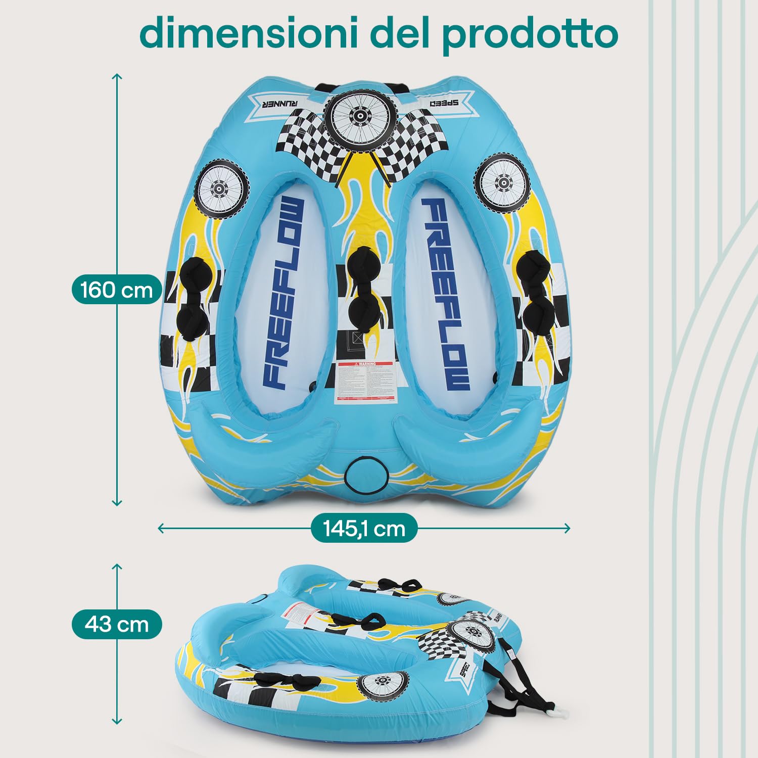 SereneLife Tubo Trainabile Gonfiabile per Sport Acquatici, Galleggiante Piscina per Due Persone, PVC, Imbottitura in Schiuma, Maniglie in Nylon