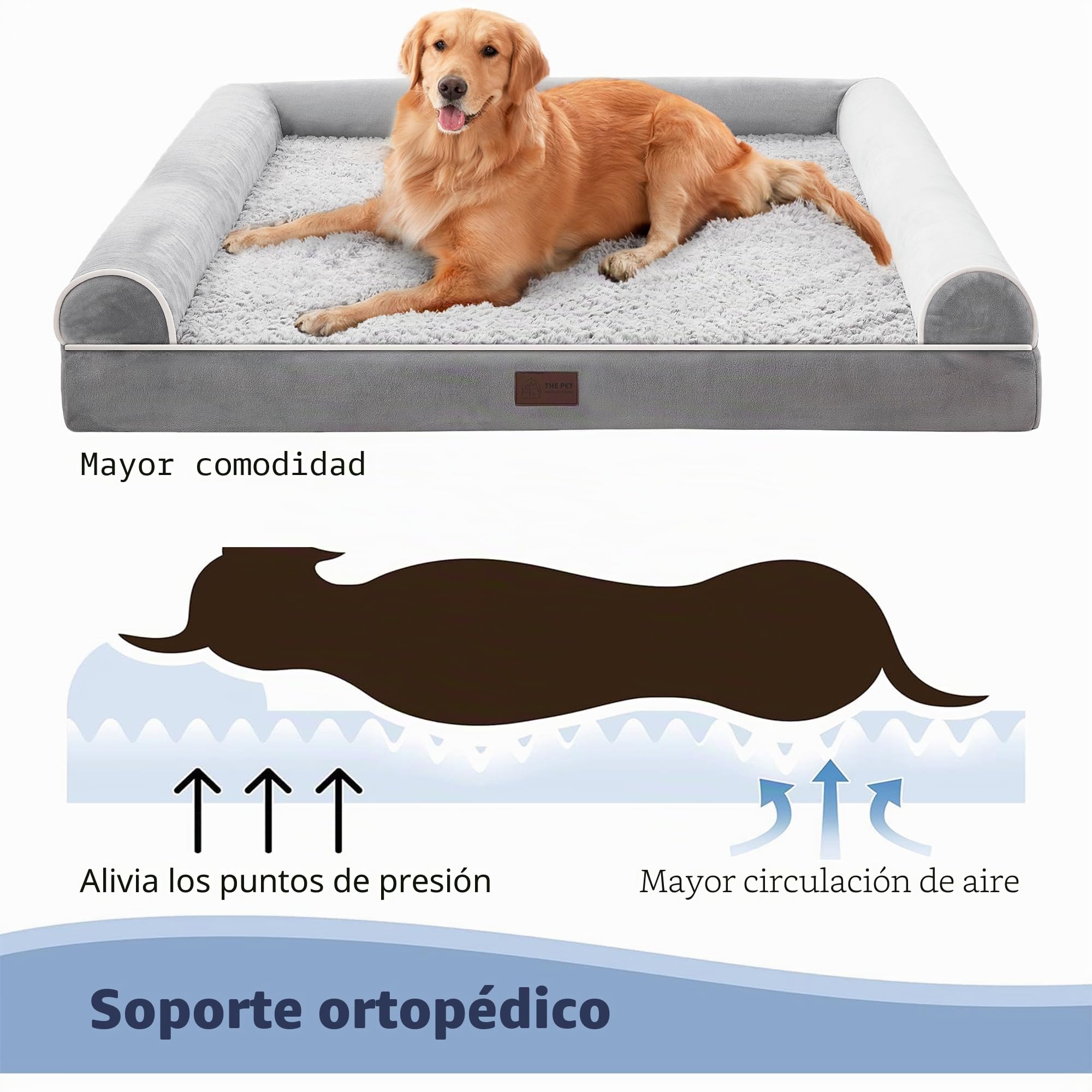 WESTERN HOME Camas para Perros Grandes, Lavables, Suaves, ortopédicas con Funda extraíble Lavable, Cama Impermeable Extragrande para Perros con Refuerzo en Forma de U, Gris, 71 x 58 x 16,5 cm