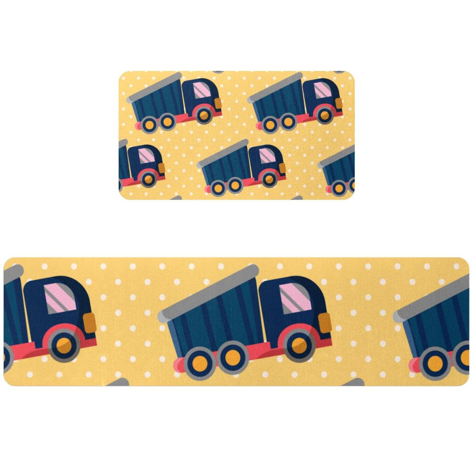 Tapis de cuisine lot de 2 motif jouets à pois jaunes antidérapants lavables