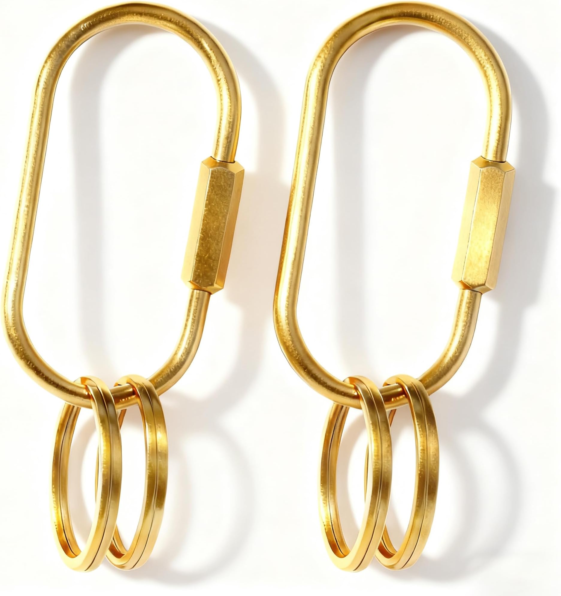 2-Pack Brass Key Ring Clips, Screw Lock Key Organizer with 4 Rings, Gold Carabiner Keychain Clip for Handbags, Keys,Bag Charms, and Accessories